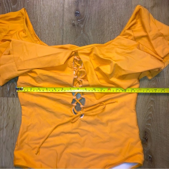 Women's Yellow Off Shoulder Ruffle One Piece Swimsuit Bodysuit Size XXL - Picture 4 of 12